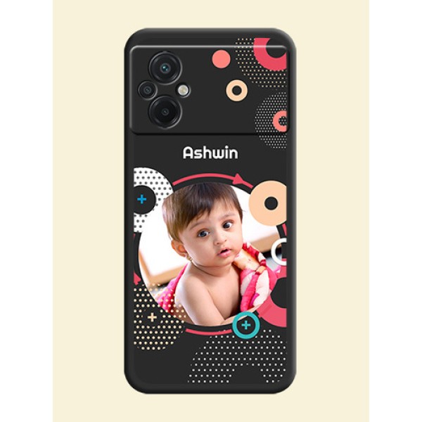 Multicoloured Round Image on Personalised Space Black Soft Matte Cases - Poco M5 Multicoloured Round Image on Personalised Space Black Soft Matte Cases - Poco M5