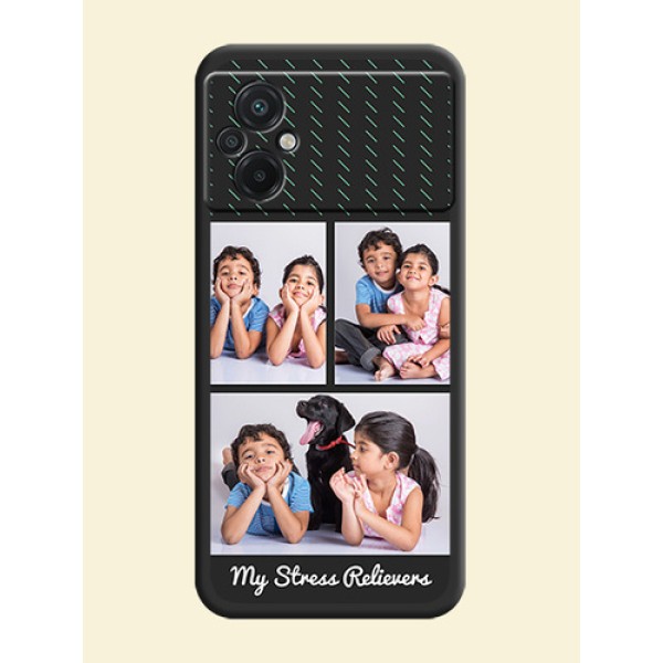 Cross Dotted Pattern with 2 Image Holder on Personalised Space Black Soft Matte Cases - Poco M5 Cross Dotted Pattern with 2 Image Holder on Personalised Space Black Soft Matte Cases - Poco M5