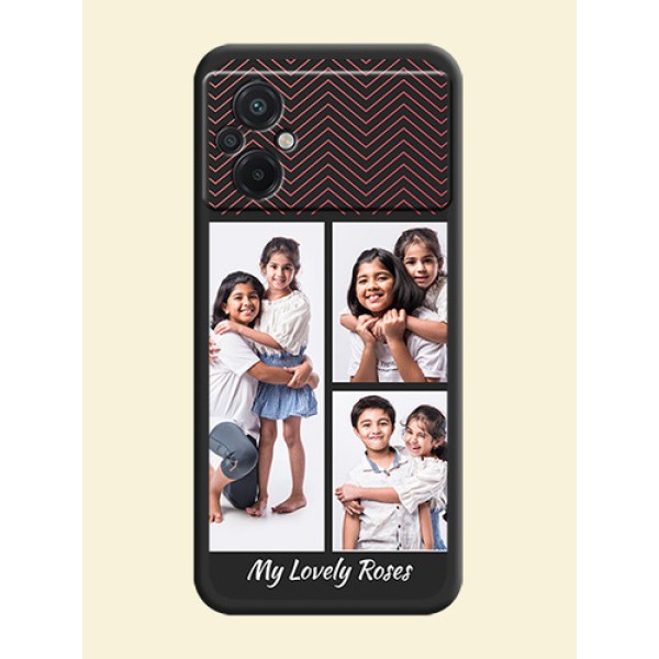 Wave Pattern with 3 Image Holder on Space Black Custom Soft Matte Back Cover - Poco M5 Wave Pattern with 3 Image Holder on Space Black Custom Soft Matte Back Cover - Poco M5