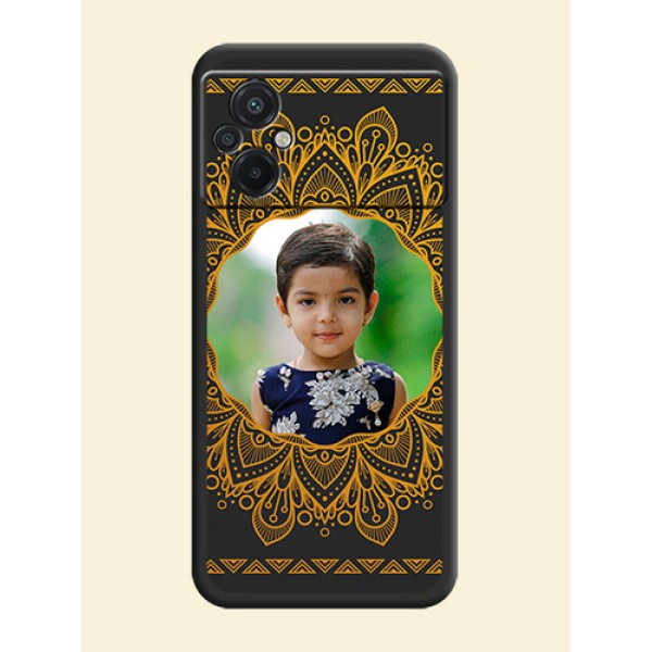 Round Image with Floral Design on Photo on Space Black Soft Matte Mobile Cover - Poco M5 Round Image with Floral Design on Photo on Space Black Soft Matte Mobile Cover - Poco M5