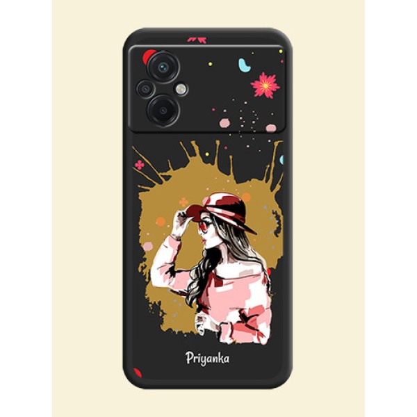Mordern Lady With Color Splash Background With Custom Text On Space Black Personalized Soft Matte Phone Covers -Poco M5