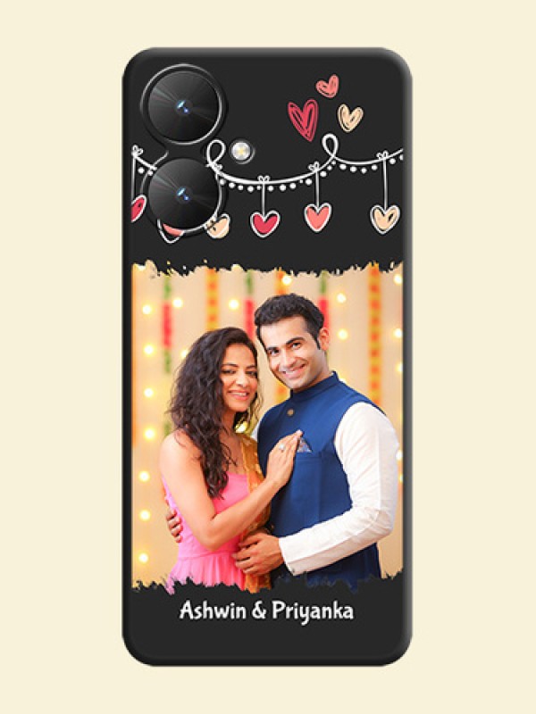 Pink Love Hangings with Name On Space Black Custom Soft Matte Mobile Back Cover - Poco M6 5G