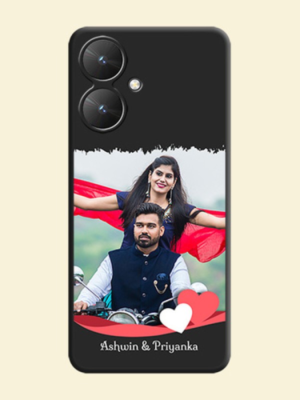 Pin Color Love Shaped Ribbon Design with Text On Space Black Custom Soft Matte Mobile Back Cover - Poco M6 5G