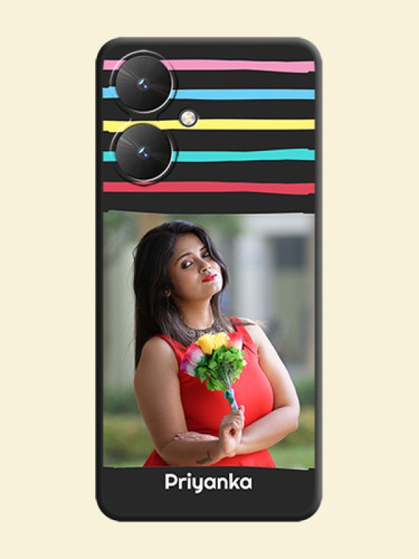 Multicolor Lines with Image On Space Black Custom Soft Matte Mobile Back Cover - Poco M6 5G