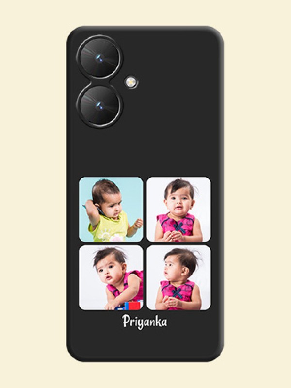 Floral Art with 6 Image Holder on Photo On Space Black Custom Soft Matte Mobile Back Cover - Poco M6 5G