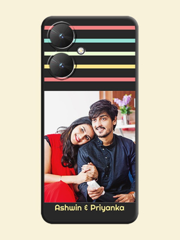 Color Stripes with Photo and Text on Photo  On Space Black Custom Soft Matte Mobile Back Cover - Poco M6 5G