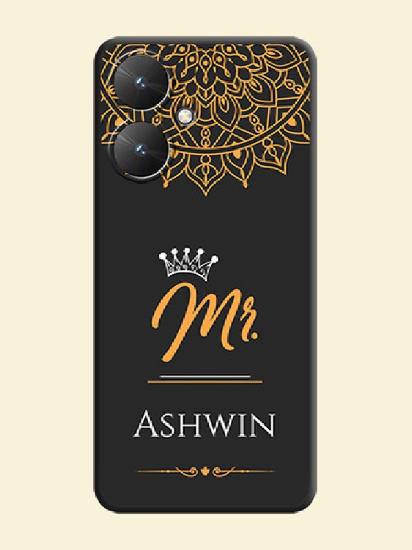 Mr Name with Floral Design On Space Black Custom Soft Matte Mobile Back Cover - Poco M6 5G