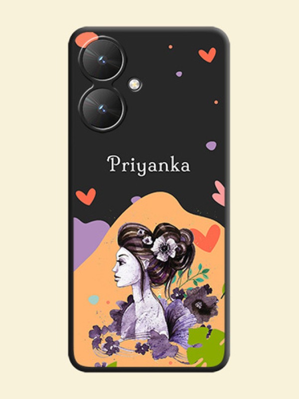 Namecase For Her With Fancy Lady Image On Space Black Custom Soft Matte Mobile Back Cover - Poco M6 5G