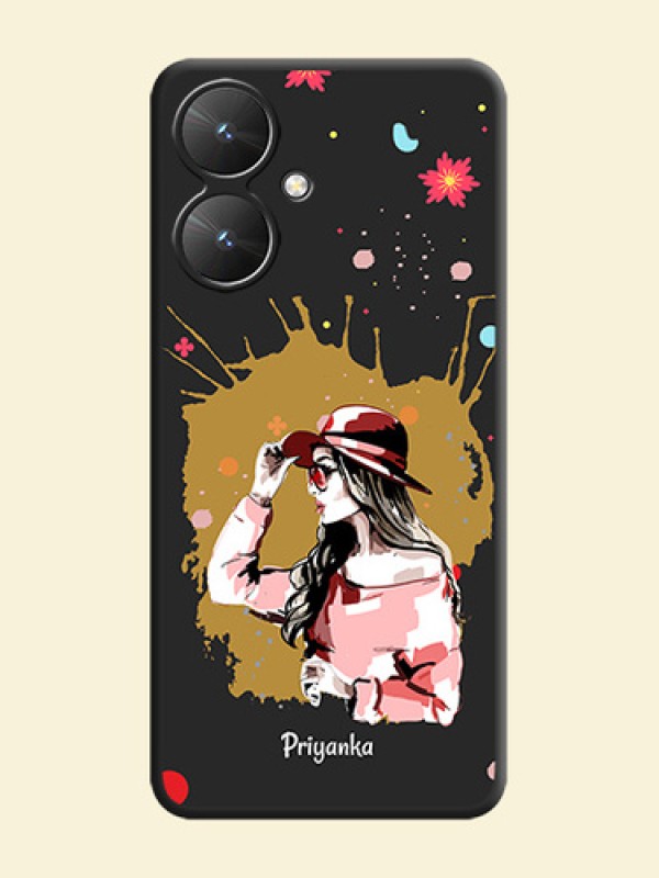 Mordern Lady With Color Splash Background With Custom Text On Space Black Custom Soft Matte Mobile Back Cover - Poco M6 5G
