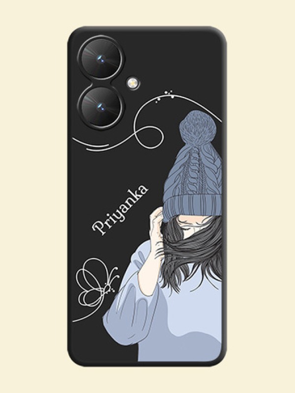 Girl With Blue Winter Outfiit Custom Text Design On Space Black Custom Soft Matte Mobile Back Cover - Poco M6 5G