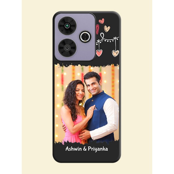 Pink Love Hangings with Name On Space Black Custom Soft Matte Mobile Back Cover - Poco M6 Plus 5G