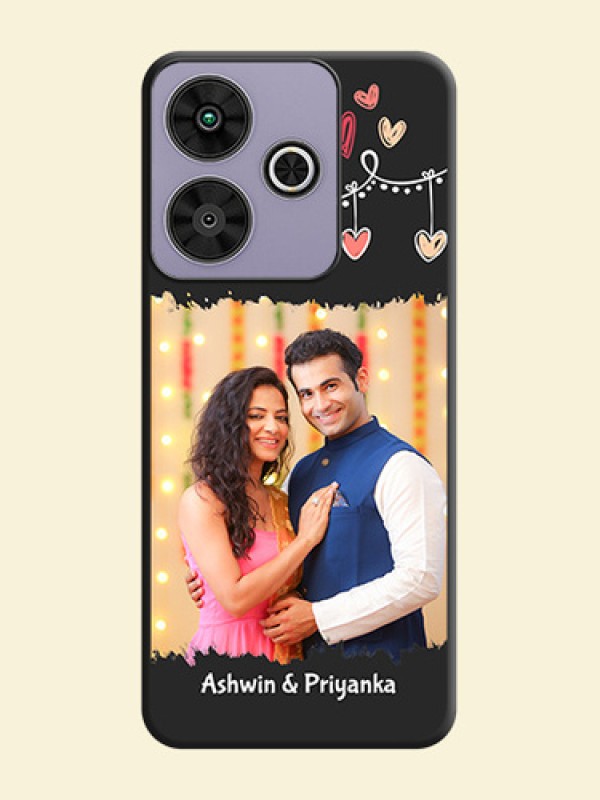 Pink Love Hangings with Name On Space Black Custom Soft Matte Mobile Back Cover - Poco M6 Plus 5G