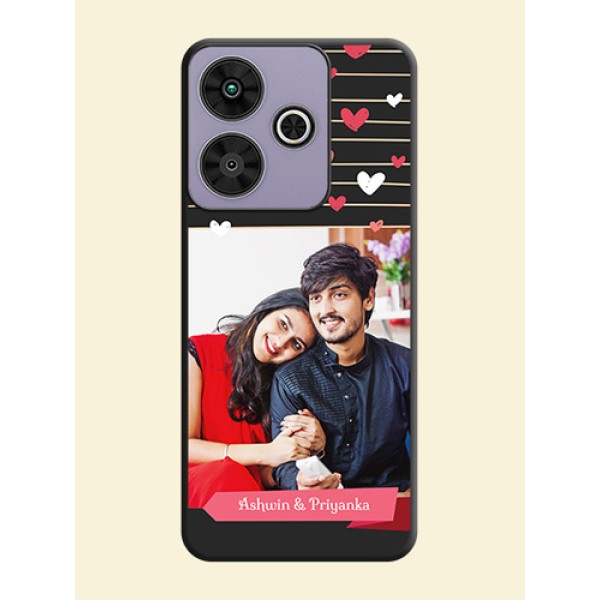 Love Pattern with Name on Pink Ribbon on Photo On Space Black Custom Soft Matte Mobile Back Cover - Poco M6 Plus 5G Love Pattern with Name on Pink Ribbon on Photo On Space Black Custom Soft Matte Mobile Back Cover - Poco M6 Plus 5G