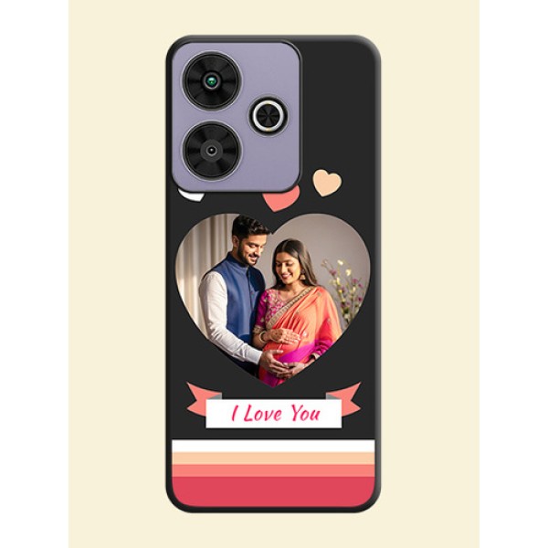 Love Shaped Photo with Colorful Stripes On Space Black Custom Soft Matte Mobile Back Cover - Poco M6 Plus 5G Love Shaped Photo with Colorful Stripes On Space Black Custom Soft Matte Mobile Back Cover - Poco M6 Plus 5G