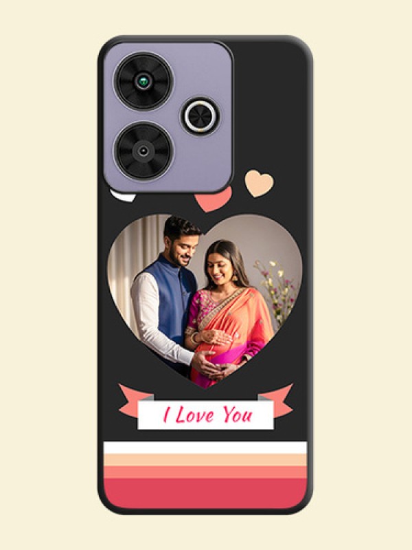 Love Shaped Photo with Colorful Stripes On Space Black Custom Soft Matte Mobile Back Cover - Poco M6 Plus 5G