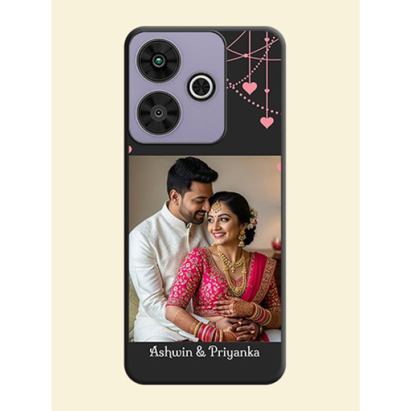 Pink Love Hangings with Text On Space Black Custom Soft Matte Mobile Back Cover - Poco M6 Plus 5G