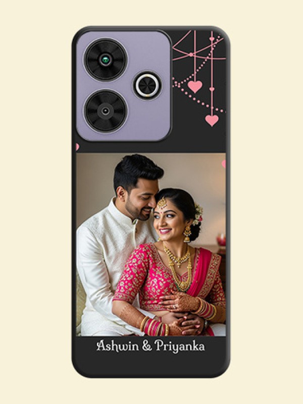 Pink Love Hangings with Text On Space Black Custom Soft Matte Mobile Back Cover - Poco M6 Plus 5G