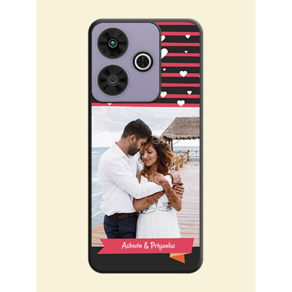 White Color Love Symbols with Pink Lines Pattern On Space Black Custom Soft Matte Mobile Back Cover - Poco M6 Plus 5G White Color Love Symbols with Pink Lines Pattern On Space Black Custom Soft Matte Mobile Back Cover - Poco M6 Plus 5G