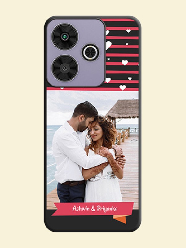 White Color Love Symbols with Pink Lines Pattern On Space Black Custom Soft Matte Mobile Back Cover - Poco M6 Plus 5G