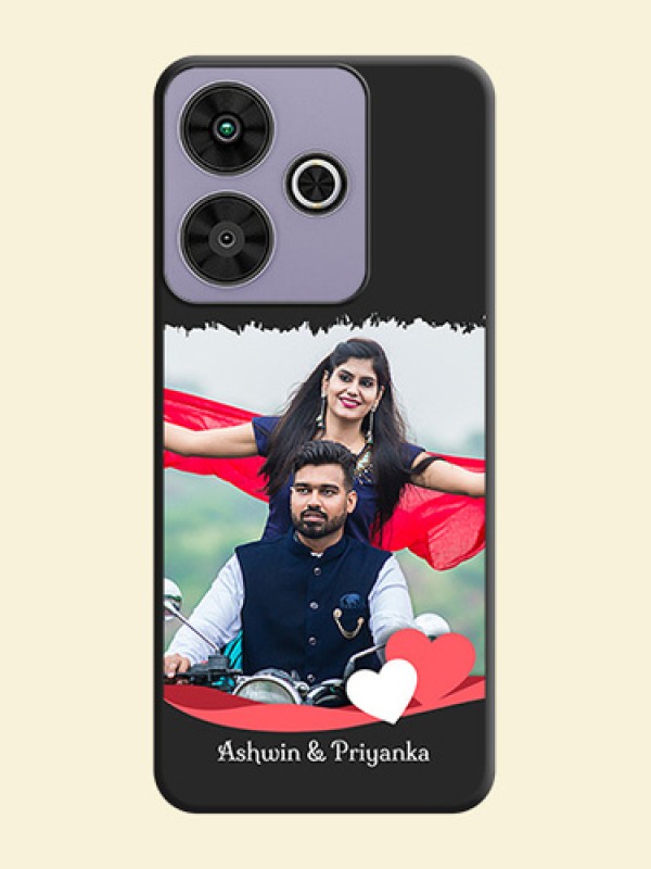 Pin Color Love Shaped Ribbon Design with Text On Space Black Custom Soft Matte Mobile Back Cover - Poco M6 Plus 5G