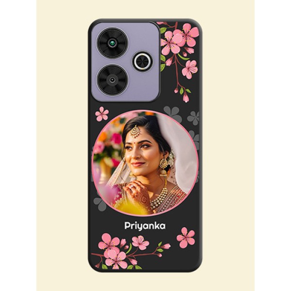 Round Image with Pink Color Floral Design on Photo On Space Black Custom Soft Matte Mobile Back Cover - Poco M6 Plus 5G Round Image with Pink Color Floral Design on Photo On Space Black Custom Soft Matte Mobile Back Cover - Poco M6 Plus 5G