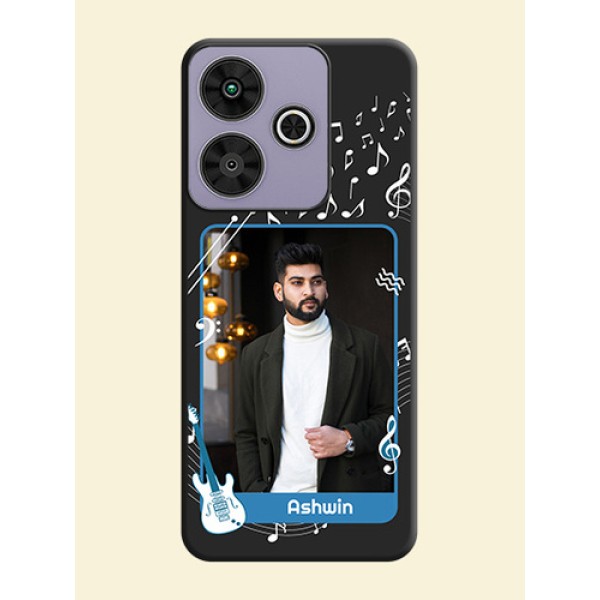 Musical Theme Design with Text on Photo On Space Black Custom Soft Matte Mobile Back Cover - Poco M6 Plus 5G Musical Theme Design with Text on Photo On Space Black Custom Soft Matte Mobile Back Cover - Poco M6 Plus 5G