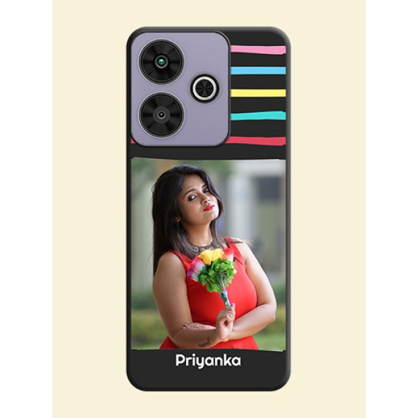 Multicolor Lines with Image On Space Black Custom Soft Matte Mobile Back Cover - Poco M6 Plus 5G Multicolor Lines with Image On Space Black Custom Soft Matte Mobile Back Cover - Poco M6 Plus 5G