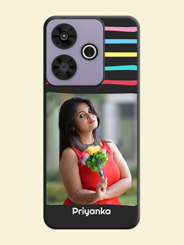 Multicolor Lines with Image On Space Black Custom Soft Matte Mobile Back Cover - Poco M6 Plus 5G