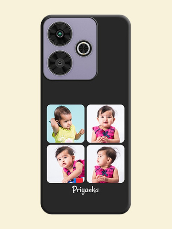 Floral Art with 6 Image Holder on Photo On Space Black Custom Soft Matte Mobile Back Cover - Poco M6 Plus 5G