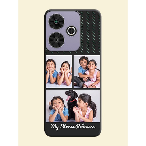 Cross Dotted Pattern with 2 Image Holder On Space Black Custom Soft Matte Mobile Back Cover - Poco M6 Plus 5G Cross Dotted Pattern with 2 Image Holder On Space Black Custom Soft Matte Mobile Back Cover - Poco M6 Plus 5G