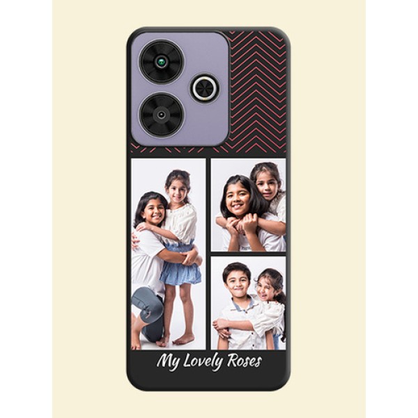 Wave Pattern with 3 Image Holder On Space Black Custom Soft Matte Mobile Back Cover - Poco M6 Plus 5G