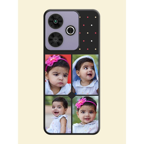 Multicolor Dotted Pattern with 4 Image Holder On Space Black Custom Soft Matte Mobile Back Cover - Poco M6 Plus 5G Multicolor Dotted Pattern with 4 Image Holder On Space Black Custom Soft Matte Mobile Back Cover - Poco M6 Plus 5G