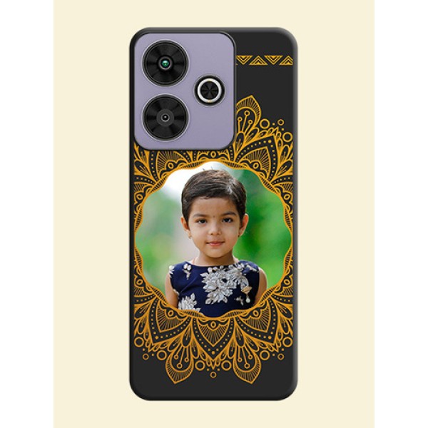 Round Image with Floral Design On Space Black Custom Soft Matte Mobile Back Cover - Poco M6 Plus 5G Round Image with Floral Design On Space Black Custom Soft Matte Mobile Back Cover - Poco M6 Plus 5G