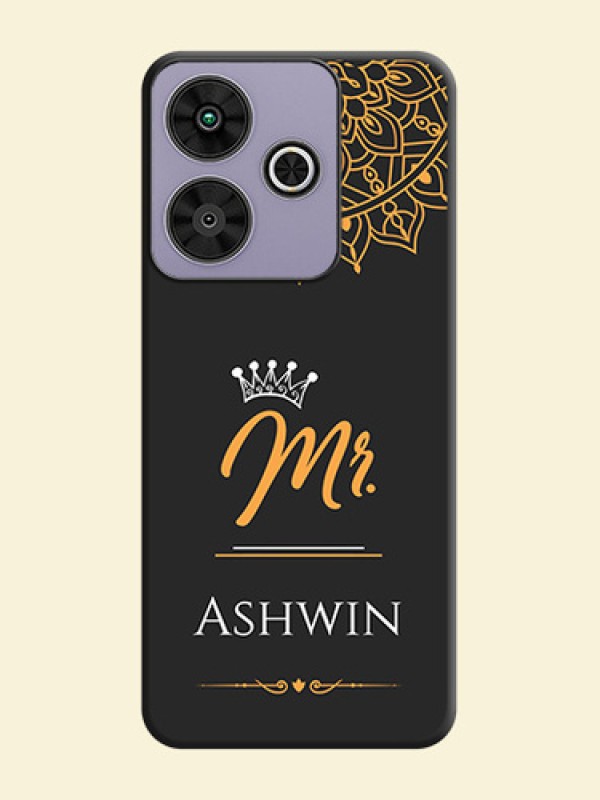 Mr Name with Floral Design On Space Black Custom Soft Matte Mobile Back Cover - Poco M6 Plus 5G