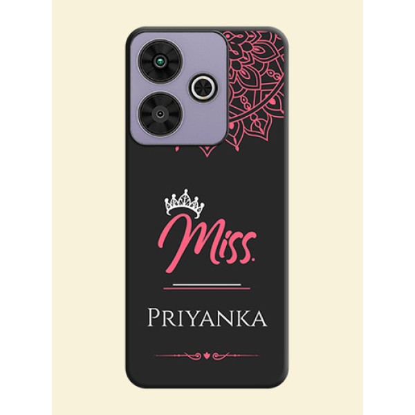 Mrs Name with Floral Design On Space Black Custom Soft Matte Mobile Back Cover - Poco M6 Plus 5G Mrs Name with Floral Design On Space Black Custom Soft Matte Mobile Back Cover - Poco M6 Plus 5G