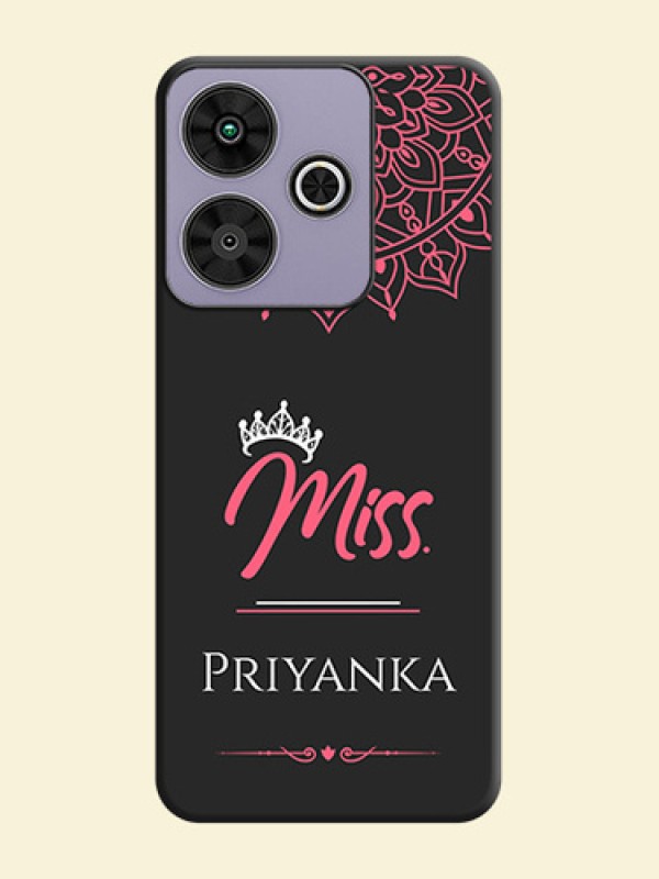 Mrs Name with Floral Design On Space Black Custom Soft Matte Mobile Back Cover - Poco M6 Plus 5G