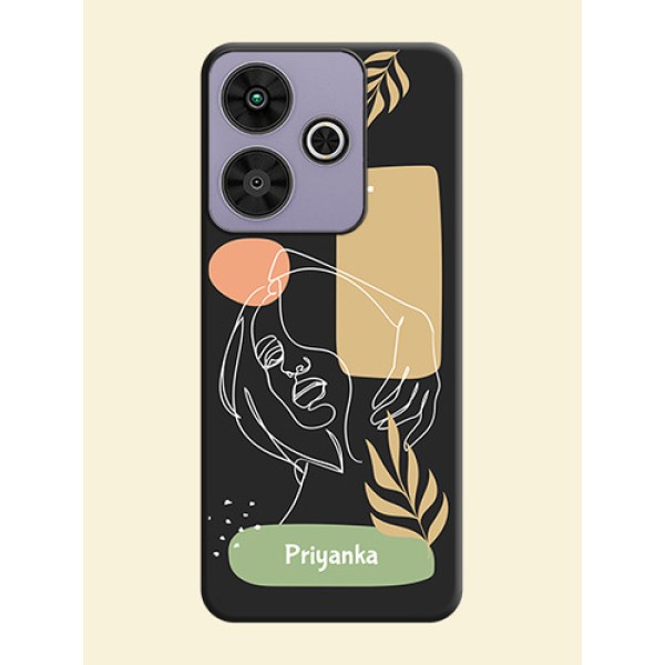 Custom Text With Line Art Of Women & Leaves Design On Space Black Custom Soft Matte Mobile Back Cover - Poco M6 Plus 5G Custom Text With Line Art Of Women & Leaves Design On Space Black Custom Soft Matte Mobile Back Cover - Poco M6 Plus 5G