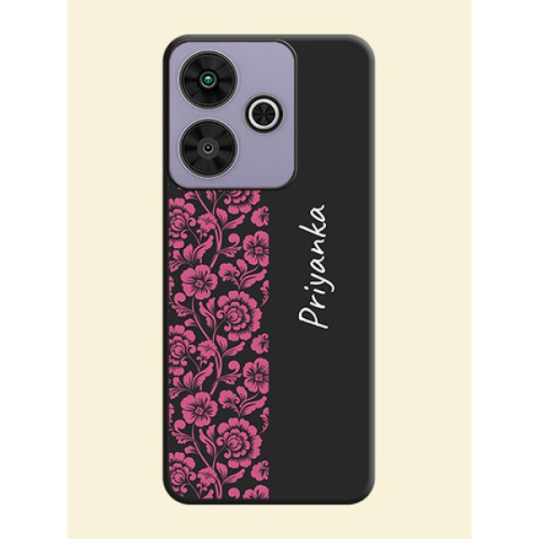 Pink Floral Pattern Design With Custom Text On Space Black Custom Soft Matte Mobile Back Cover - Poco M6 Plus 5G Pink Floral Pattern Design With Custom Text On Space Black Custom Soft Matte Mobile Back Cover - Poco M6 Plus 5G