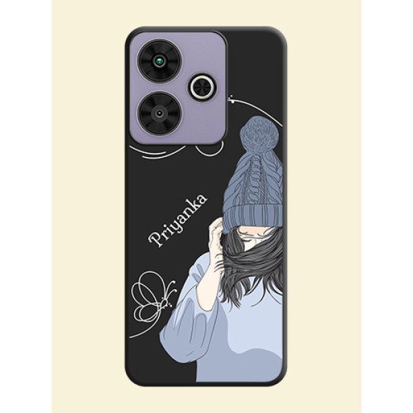 Girl With Blue Winter Outfiit Custom Text Design On Space Black Custom Soft Matte Mobile Back Cover - Poco M6 Plus 5G Girl With Blue Winter Outfiit Custom Text Design On Space Black Custom Soft Matte Mobile Back Cover - Poco M6 Plus 5G