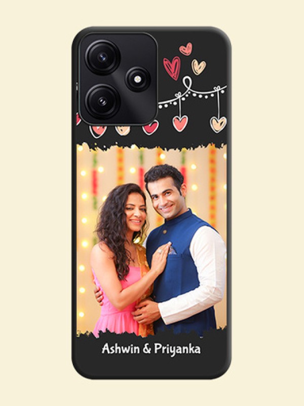 Pink Love Hangings with Name on Space Black Custom Soft Matte Phone Cases - Poco M6 Pro 5G