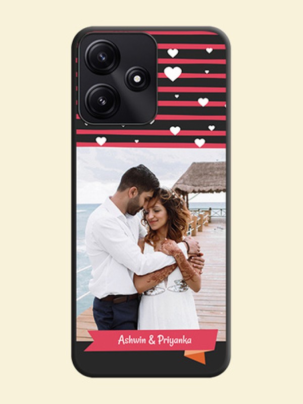 White Color Love Symbols with Pink Lines Pattern on Space Black Custom Soft Matte Phone Cases - Poco M6 Pro 5G