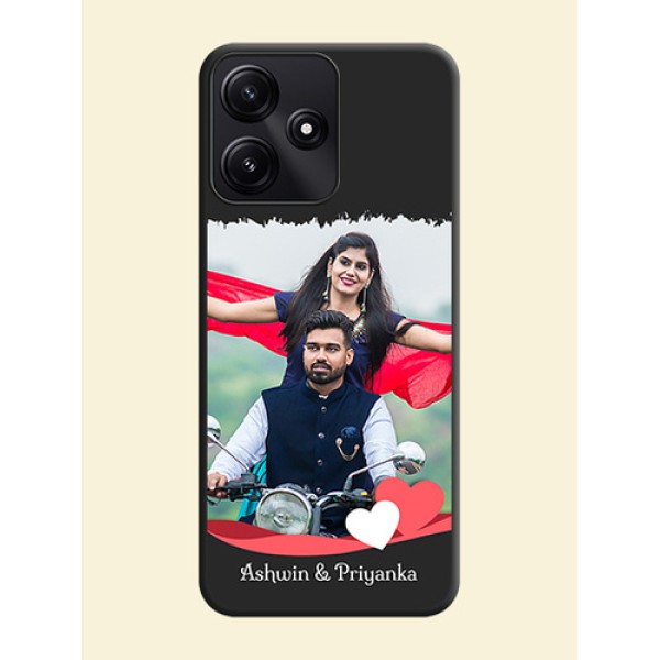 Pink Color Love Shaped Ribbon Design with Text on Space Black Custom Soft Matte Phone Back Cover - Poco M6 Pro 5G Pink Color Love Shaped Ribbon Design with Text on Space Black Custom Soft Matte Phone Back Cover - Poco M6 Pro 5G