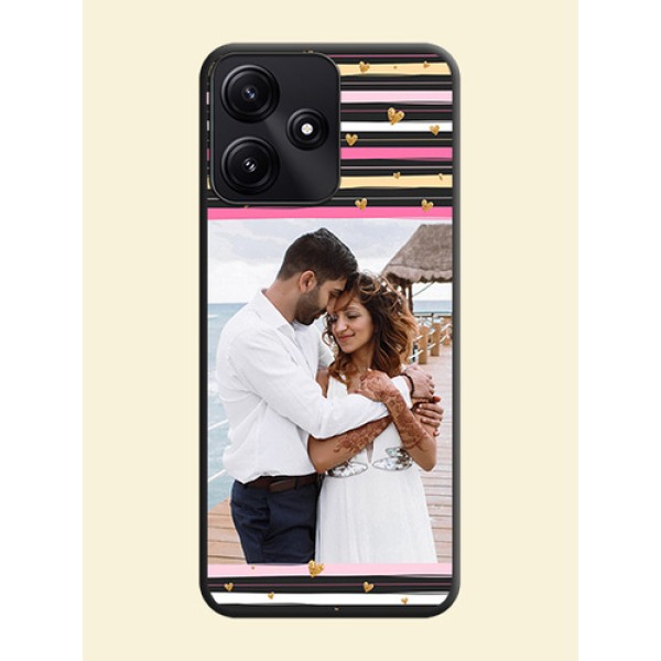 Multicolor Lines and Golden Love Symbols Design - Photo on Space Black Soft Matte Mobile Cover - Poco M6 Pro 5G