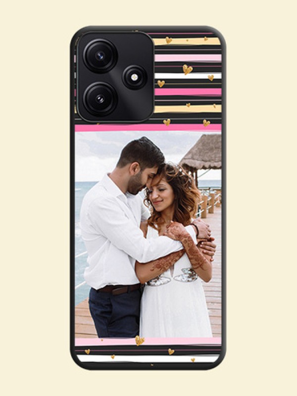 Multicolor Lines and Golden Love Symbols Design - Photo on Space Black Soft Matte Mobile Cover - Poco M6 Pro 5G