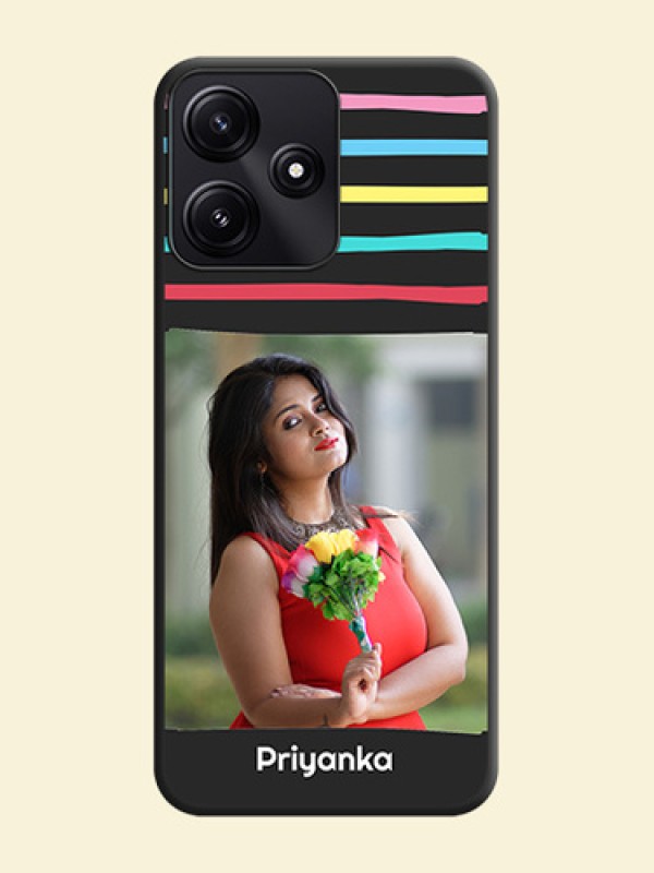 Multicolor Lines with Image on Space Black Personalized Soft Matte Phone Covers - Poco M6 Pro 5G