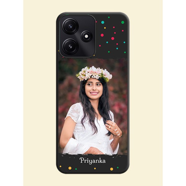 Multicolor Dotted Pattern with Text on Space Black Custom Soft Matte Phone Back Cover - Poco M6 Pro 5G Multicolor Dotted Pattern with Text on Space Black Custom Soft Matte Phone Back Cover - Poco M6 Pro 5G