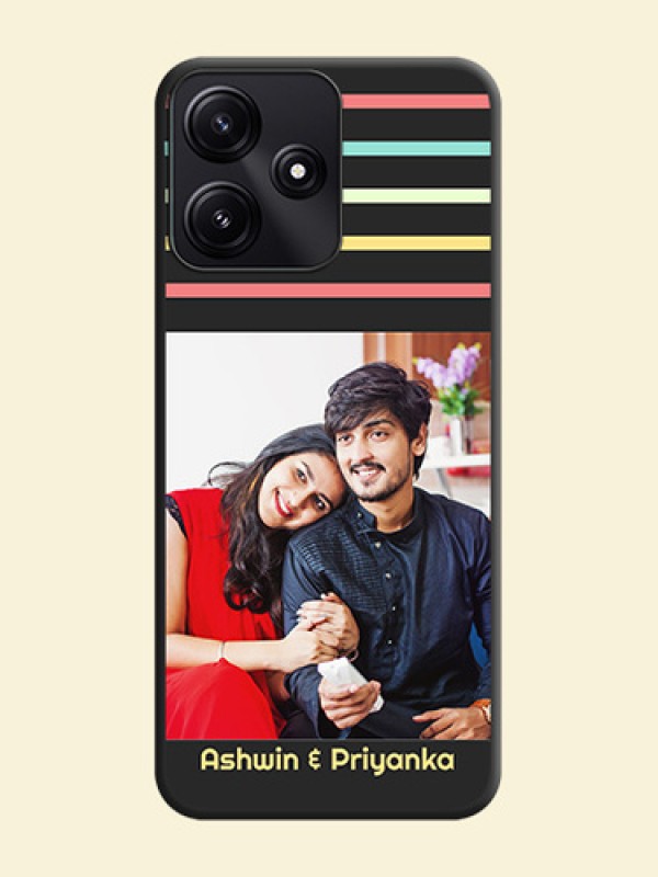 Color Stripes with Photo and Text - Photo on Space Black Soft Matte Mobile Case - Poco M6 Pro 5G