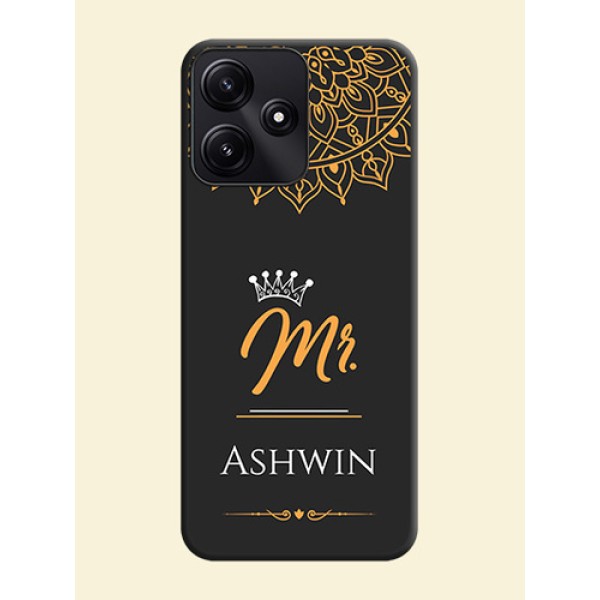 Mr Name with Floral Design on Personalised Space Black Soft Matte Cases - Poco M6 Pro 5G Mr Name with Floral Design on Personalised Space Black Soft Matte Cases - Poco M6 Pro 5G