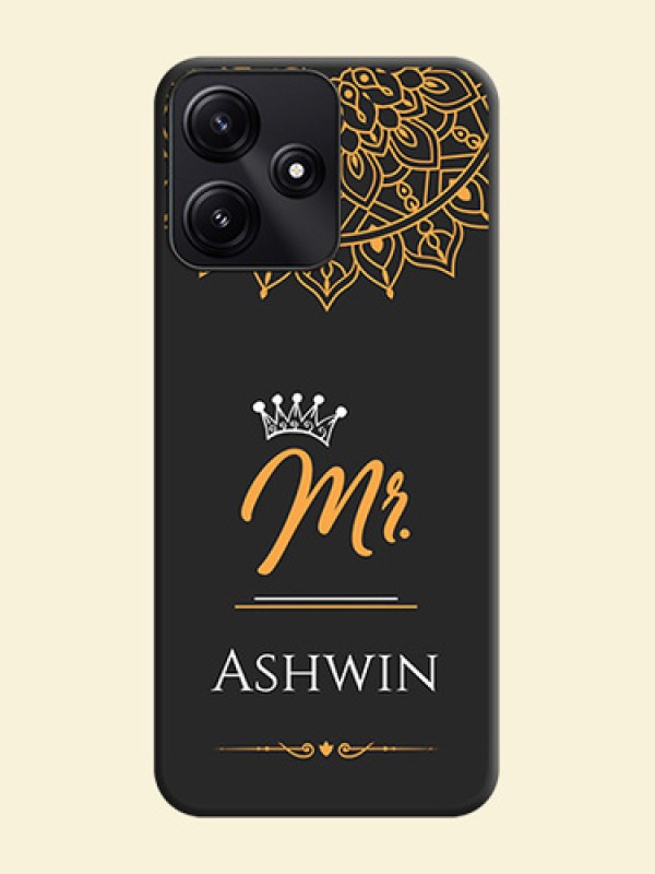 Mr Name with Floral Design on Personalised Space Black Soft Matte Cases - Poco M6 Pro 5G