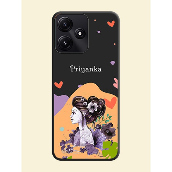 Namecase For Her With Fancy Lady Image On Space Black Personalized Soft Matte Phone Covers - Poco M6 Pro 5G Namecase For Her With Fancy Lady Image On Space Black Personalized Soft Matte Phone Covers - Poco M6 Pro 5G